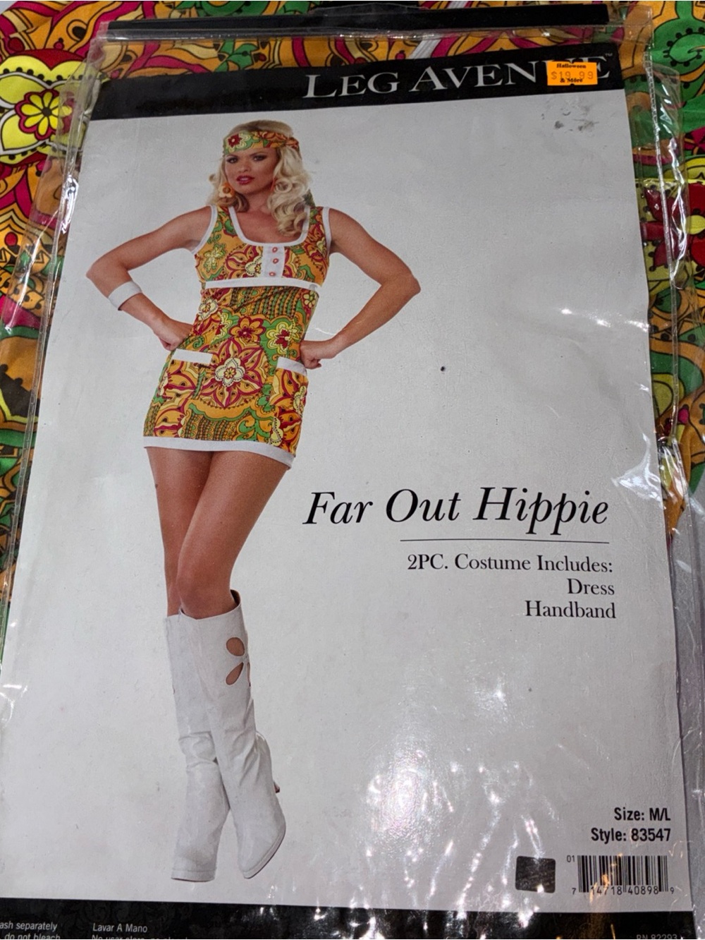 Far Out Hippie Costume  Size M/L includes Round  Pink Glasses Boho Mod